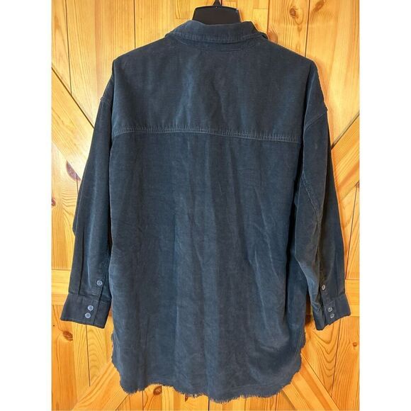 OFFLINE By Aerie Size M Corduroy Quarter Zip Shacket Shirt Black Oversized Raw n - Picture 7 of 7